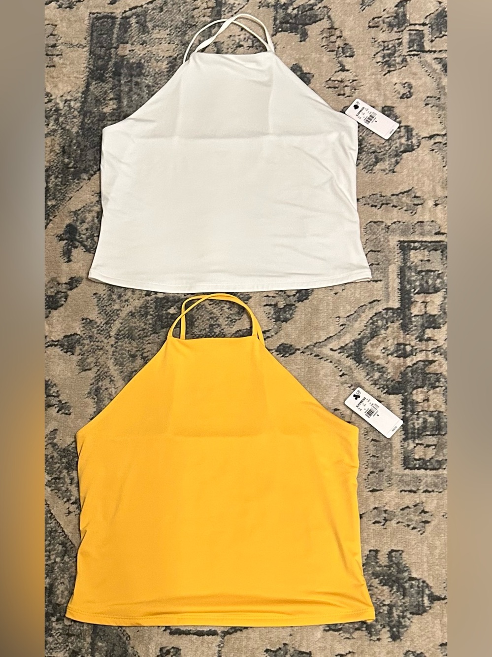 Express Cropped Halter Tank Tops - Pack of 2 - Bright White & Vivid Yellow Sz M